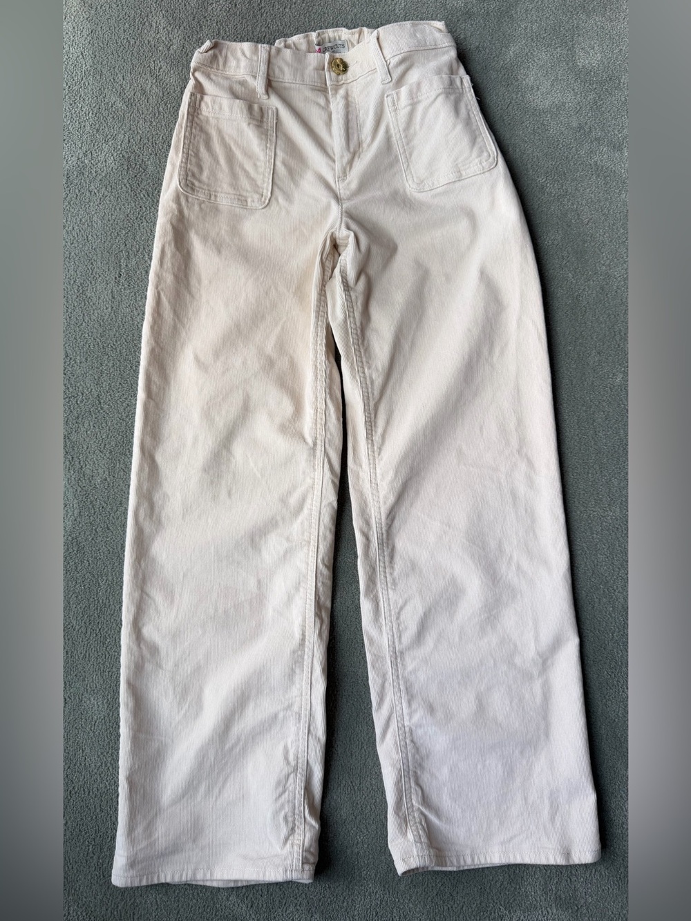 Crewcuts Girls Patch Pocket Wide Leg Corduroy Pants In Ecru